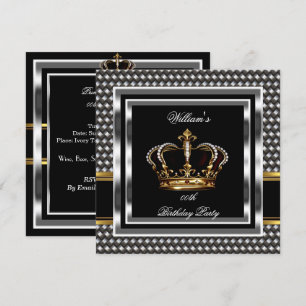 Invitation Mans Elégant Noir Argent Anniversaire Prince King