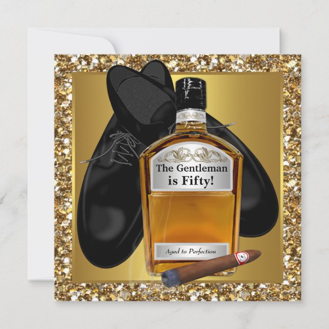 Invitation Mans Gold Aged To Perfection 50th Birthday Party (Devant)