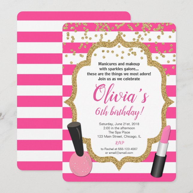 Invitation Manucures de maquillage spa anniversaire fille inv (Devant / Derrière)
