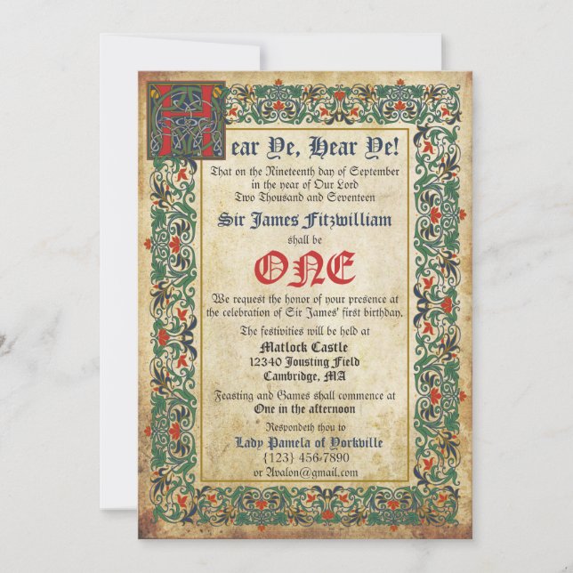 Invitation Manuscrit médiéval Anniversaire (Devant)