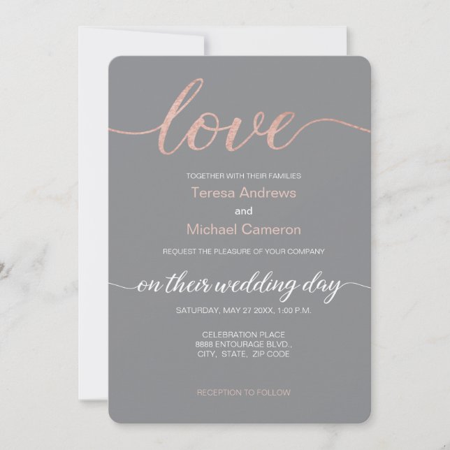 Invitation Manuscrit rose d'or de typographie d'amour sur le (Devant)