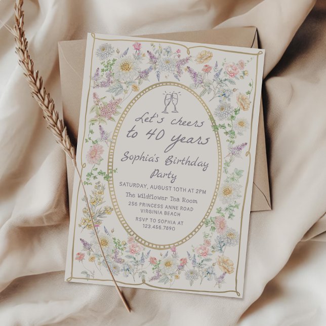 Invitation manuscrite florale pour les 40 ans (Créateur téléchargé)
