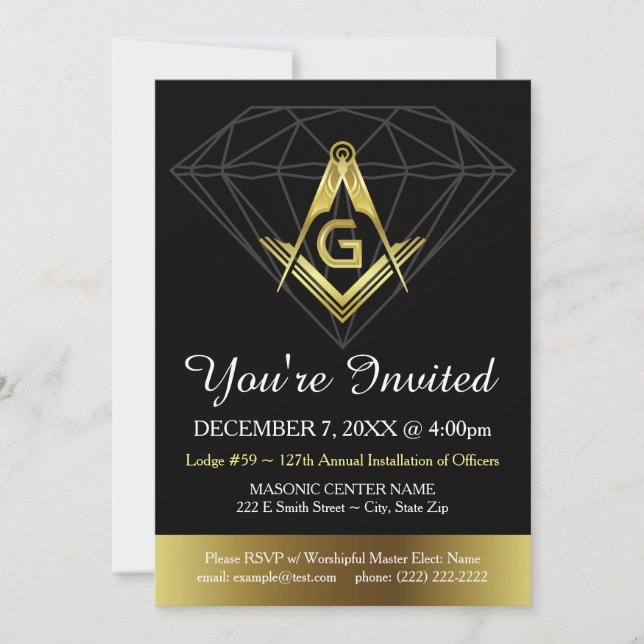 Invitation maonique | Modèle Gold & Black Diamond (Devant)