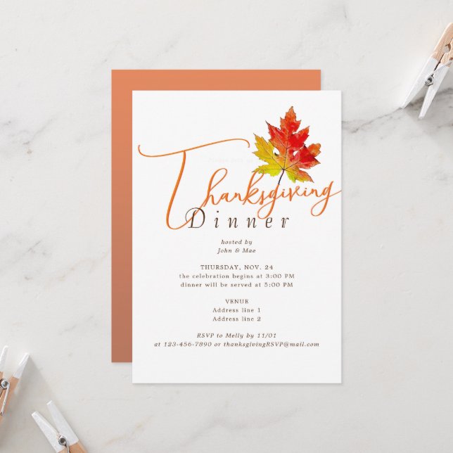 Invitation Maple Leaf Dîner d'action de grâces d'automne mini (Devant/Arrière en situation)