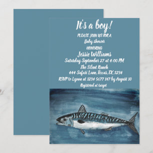 Invitation Maquereau mignon sous la mer nautique Blue Baby Bo
