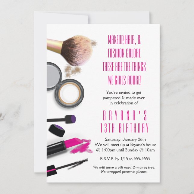 Invitation Maquillage Beauté Glamor Anniversaire Fête Invitat (Devant)