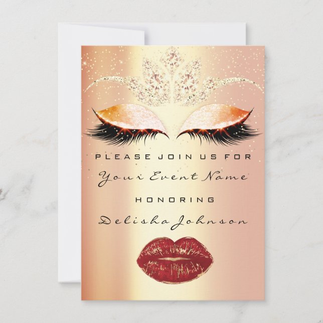 Invitation Maquillage de Quinceanera, 16ème Rose, douceur en  (Devant)