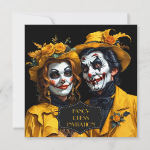 Invitation Maquillage d'Halloween jaune couple caricature