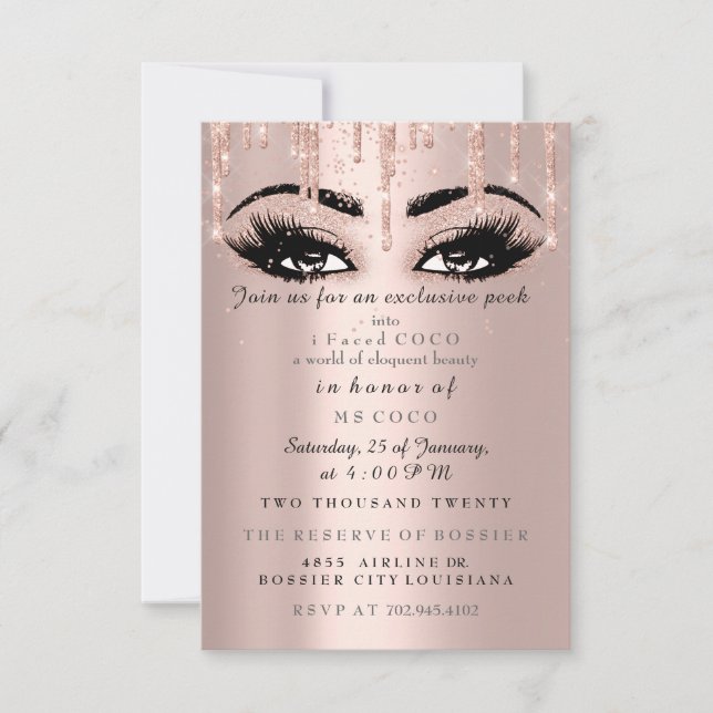 Invitation Maquillage Formel Coco Event Drips Rose Eyelash (Devant)