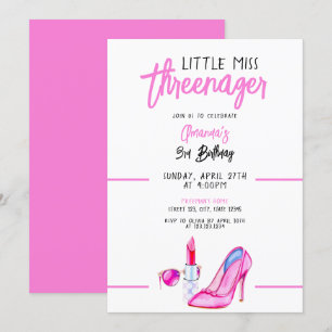 Invitation Maquillage rose cool Thème Fille Troisième anniver