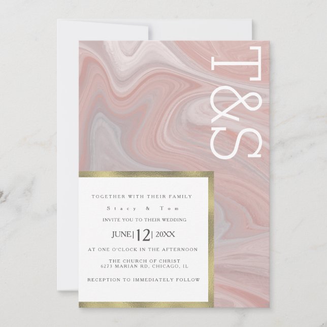 Invitation Marble Liquid Blush Gold Typographie Mariage (Devant)