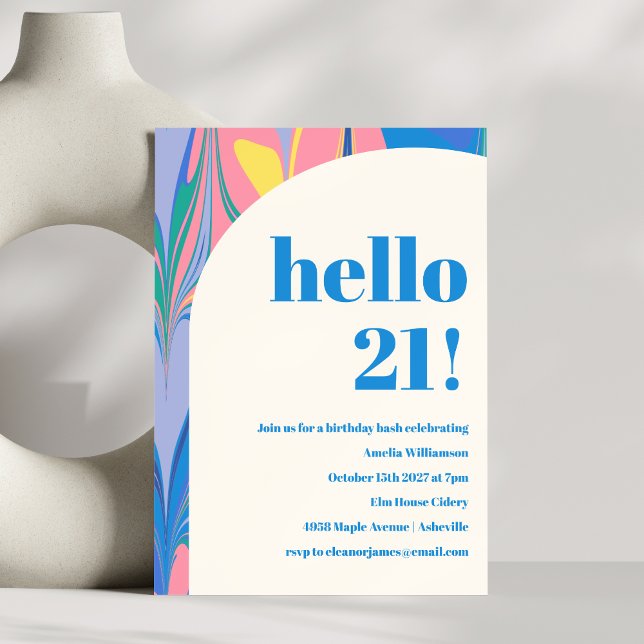 Invitation Marbre Abstrait coloré Bleu rose fête d'anniversai (Créateur téléchargé)