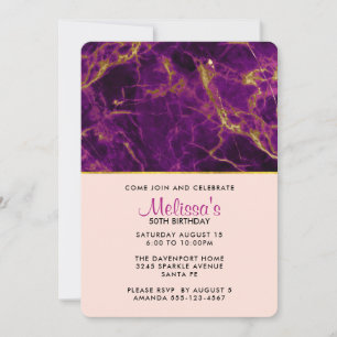 Invitation Marbre Abstrait moderne violet et or Anniversaire