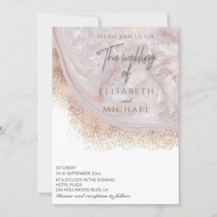 Invitation Marbre agate or rose perle calligraphie