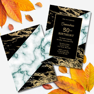 Invitation Marbre blanc Chic Gold Paint Texture Anniversaire