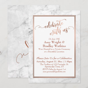 Invitation Marbre Blanc Cuivré Célébrez avec Nous Mariage Amu