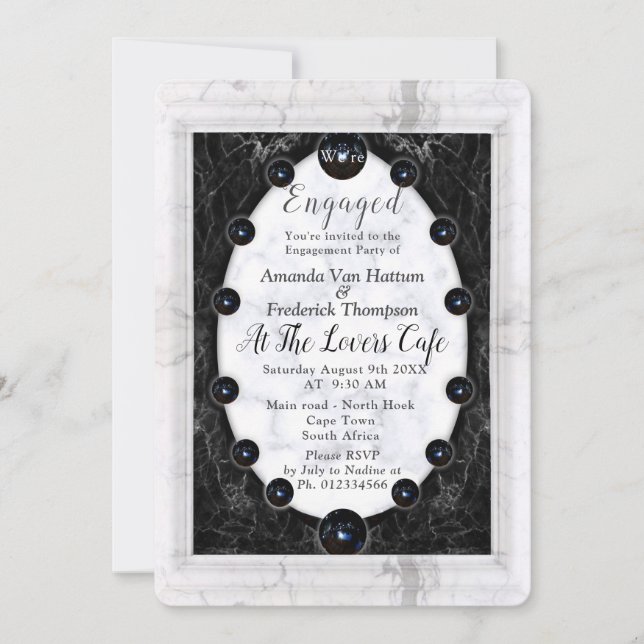 Invitation Marbre blanc et noir opulent + sphères (Devant)