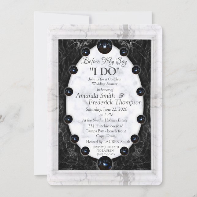 Invitation Marbre blanc et noir opulent + sphères (Devant)