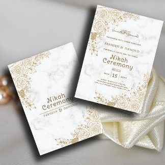 Invitation Marbre blanc Floral dentelle islamique musulman Ni
