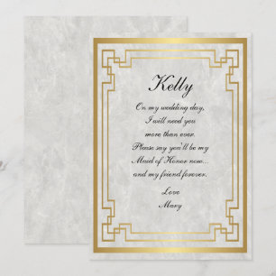 Invitation Marbre blanc Géométrique Or Mariage Maid Of Honor