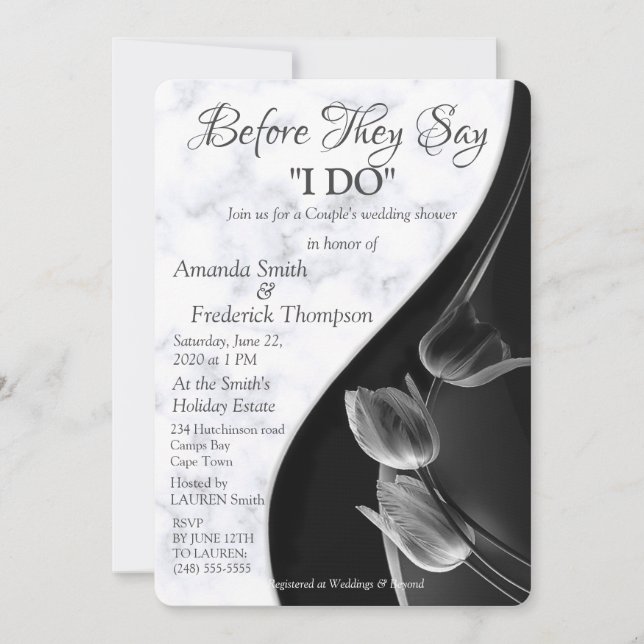 Invitation Marbre blanc moderne Wedding shower Abstrait noir (Devant)