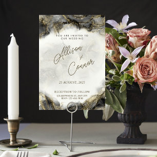Invitation Marbre blanc, noir et or Aquarelle Mariage
