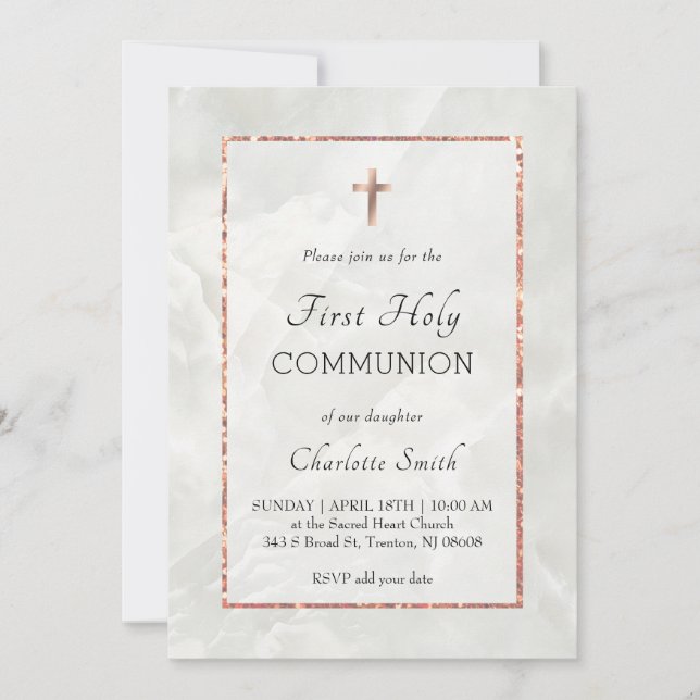 Invitation marbre blanc Première sainte communion (Devant)