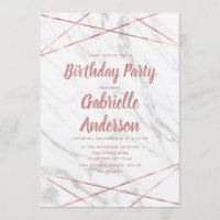 Marbre blanc Rose Gold Anniversaire Fête Invitatio