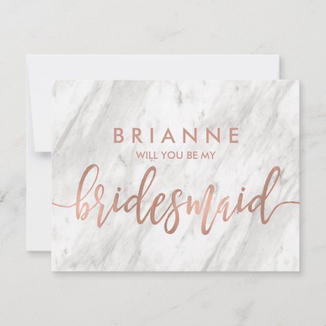 Invitation Marbre blanc & Rose Gold Serez-Vous Ma Femme D'Acc (Devant)