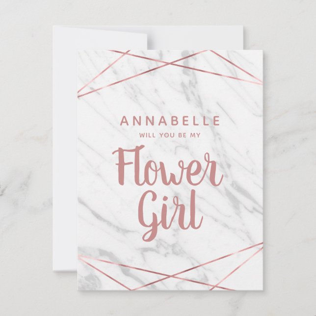 Invitation Marbre blanc Rose Gold Serez-Vous Ma Fille Fleur (Devant)