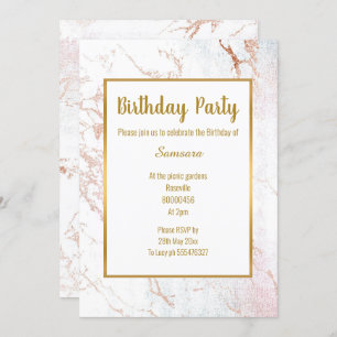 Invitation Marbre blanc Rose or double face ANNIVERSAIRE