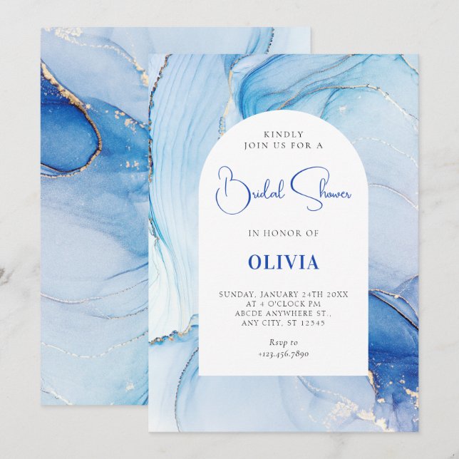 Invitation Marbre bleu abstrait (Devant / Derrière)