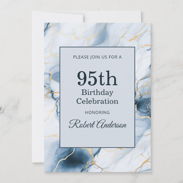 Invitation Marbre Bleu Clair 95e Anniversaire (Devant)