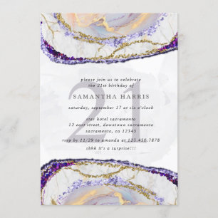 Invitation Marbre Bleu Et Or 21e Anniversaire