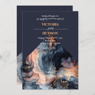 Invitation Marbre bleu marine et marbre doré