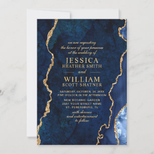 Invitation Marbre bleu marine moderne Mariage d'âge