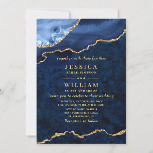Invitation Marbre bleu marine moderne Mariage d'âge