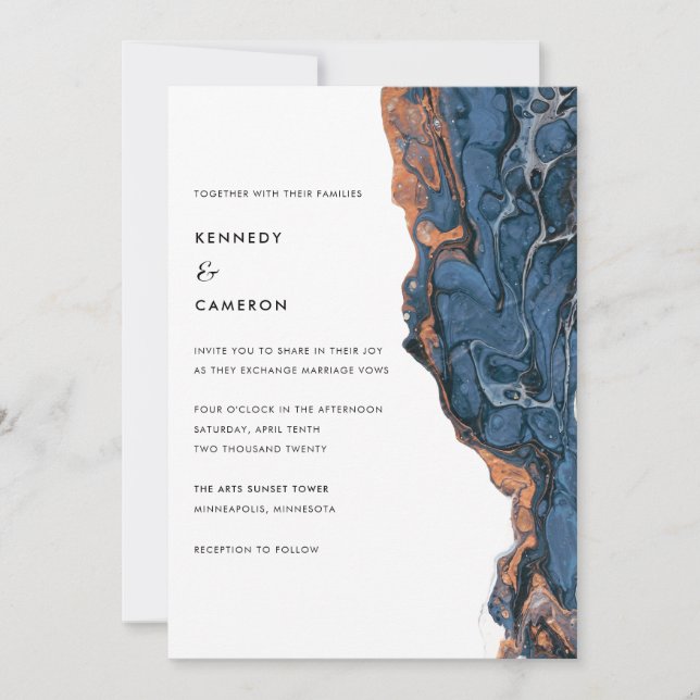 Invitation Marbre bleu peint à la main sur mesure mariage Inv (Devant)