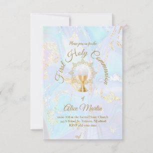 Invitation Marbre bleu première communion