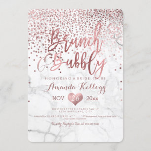 Invitation Marbre Brunch N Bubbly/Faux Rose Gold Confetti