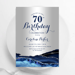 Invitation Marbre d'agate bleu de la marine d'argent 70e anni