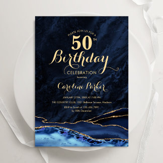 Invitation Marbre d'agate bleu marine 50e anniversaire
