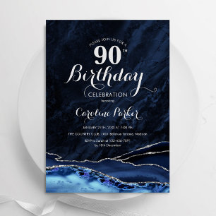 Invitation Marbre d'agate bleu marine en argent 90e anniversa