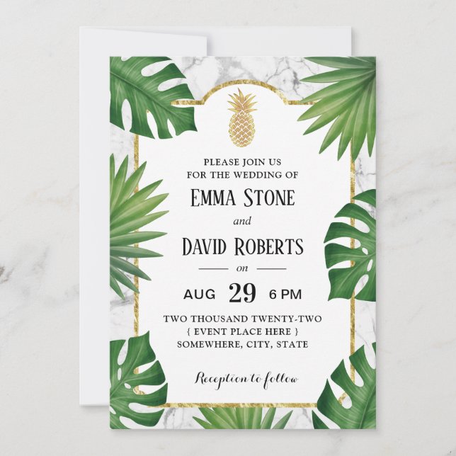 Invitation Marbre d'ananas moderne Mariage tropical (Devant)
