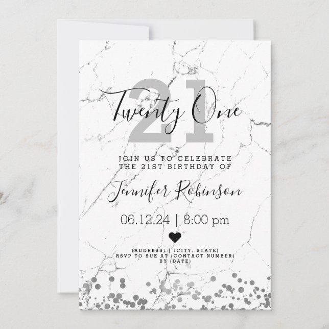 Invitation Marbre d'argent simple pour la fête de l'anniversa (Devant)