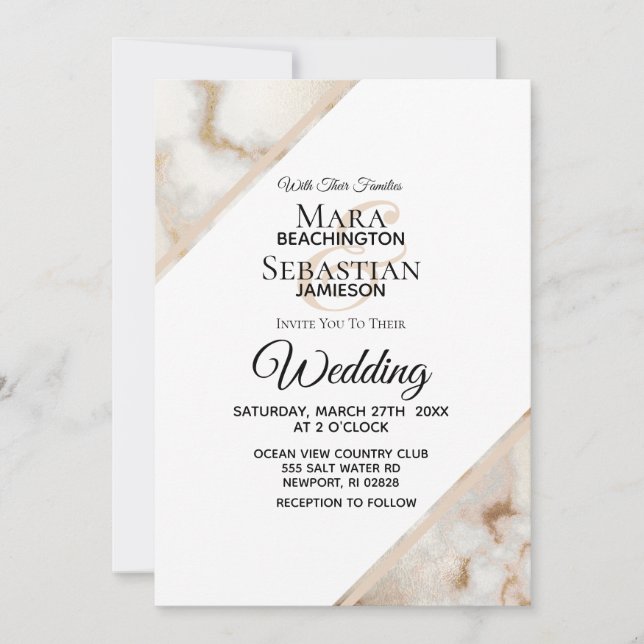 Invitation *~* Marbre de la veine d'or Mariage AR2 artistique (Devant)