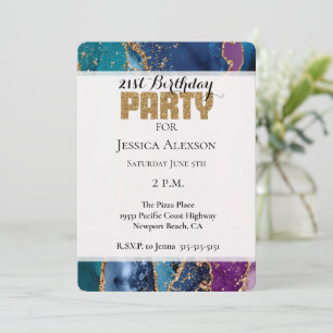 Invitation Marbre de Parties scintillant bleu bleu turquoise