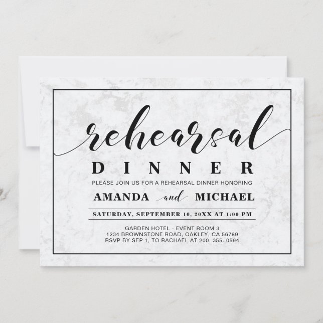 Invitation Marbre | Dîner simple et moderne de répétition Mar (Devant)