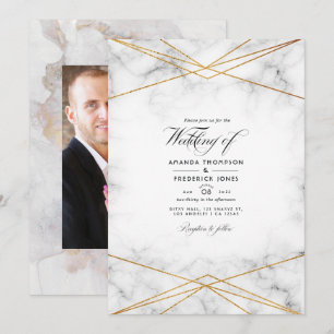 Invitation Marbre d'or Mariage géométrique photo