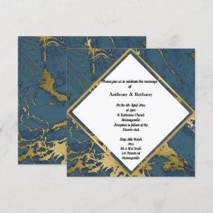 Invitation Marbre d'or marine Inspiré Abstrait Gold 2 Mariage
